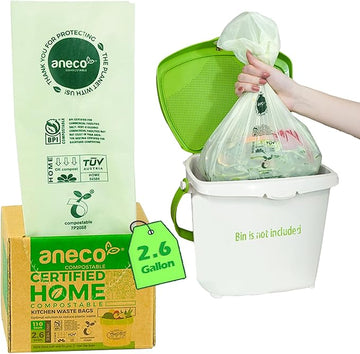(Include 10 Bonus Bags) Aneco 100% Compostable Waste Bags 2.6 Gallon, Extra Thick Kitchen Small Compost Bags for Countertop Bin