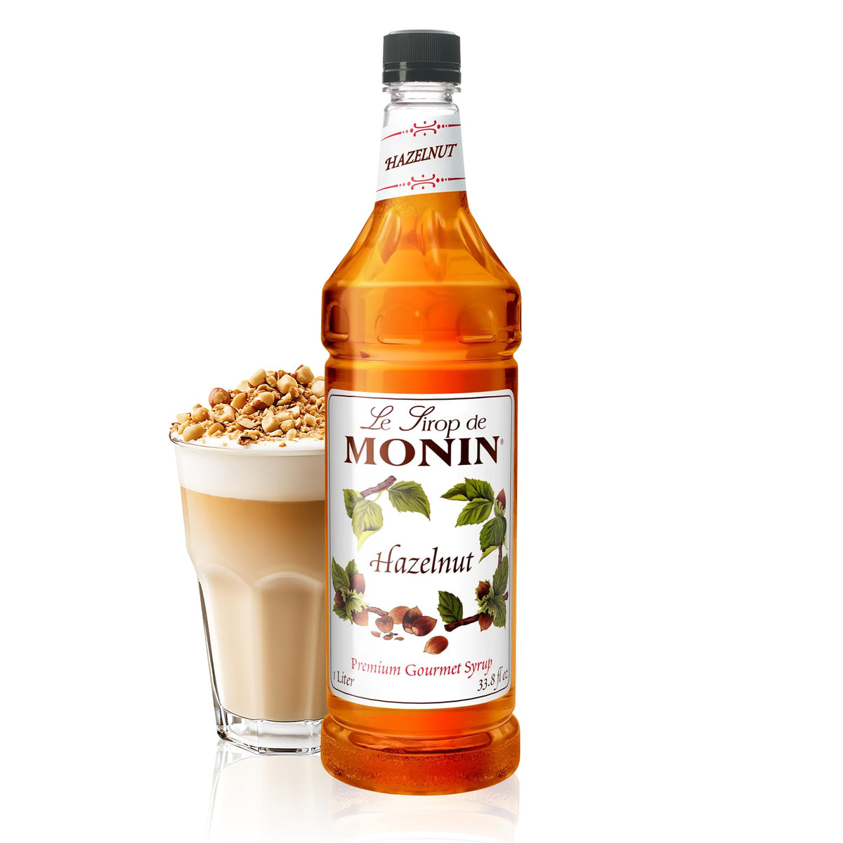 Monin - Hazelnut Syrup, Nutty Taste of Caramelized Hazelnut, Natural Flavors, Great for Mochas, Lattes, Smoothies, Shakes, and Cocktails, Non-GMO, Gluten-Free (1 Liter)