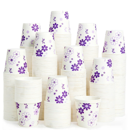 [300 Pack] 3oz Disposable Bathroom Cups, Paper Mouthwash Cups, Cold Disposable Drinking Cup for Party, Picnic, BBQ, Travel, and Event, Purple Floral | Mouthwash Cups, for Party, for Picnic, for BBQ, for Travel