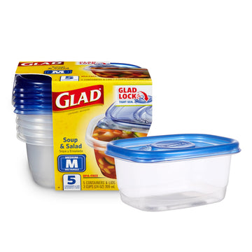 Glad GladWare Medium Rectangle Food Storage Containers with Lids, Airtight Leak-Resistant Plastic Containers for Soup Salad Meal Prep