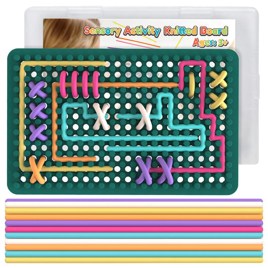 Sensory Fidget Toys for Kids Toddler, Sensory Activity Knitted Board for Stress Relief, Calming, Focus, ADHD and Autism, Silicone Travel Airplane Essentials Toys for Kids 3+ & Adults with 20 Strings