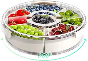 Divided Serving Tray with Lid and Handle,Large Snack Spinner,Snackle Box Container, Multi-Purpose Food Platter for Charcuterie Veggie Fruit, Taco Tuesday Movie Night Travel Beach Picnic Essentials