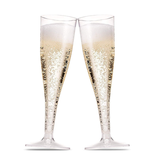 Munfix 100 Plastic Champagne Flutes - 5 Oz Disposable Clear Champagne Glasses for Parties, Mimosa Bar, Events, Wedding and Shower Party Supplies - Toasting Cocktail Cups