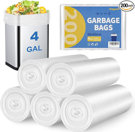 Small Trash Bags, Magesh 4 Gallon Trash Bag/Small Garbage Bags, Strong Wastebasket Liners for Bathroom Bedroom Office Trash Can, Clear 200 Counts