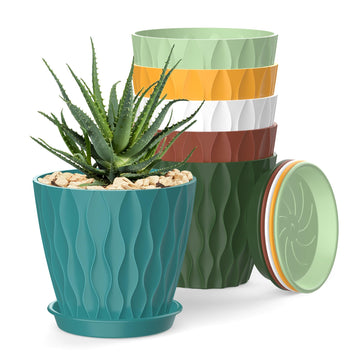 4 Inch Plant Pots, 6 Pack Indoor Flower Pots, Planters with Drainage Holes and Trays for Orchids, Violets, Succulents, Herbs, and Other Plants