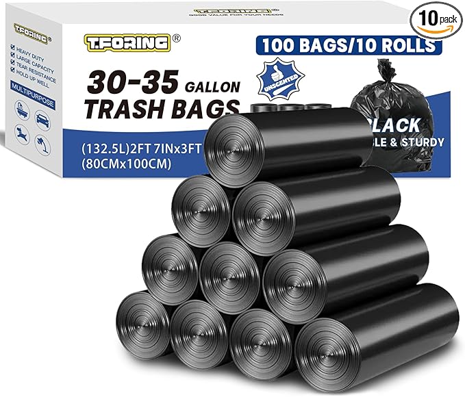 30-35 Gallon Trash Bags Heavy Duty 1.5 Mil - 31" x 39" 100 Count Large Black Garbage Bags 30+ Gallon Strong Plastic Trash Can Liners for Home Kitchen Commercial Lawn and Leaf