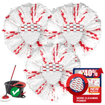 Mop Head Replacement - 40% More Cleaning Power, 3 Pack Spin Mop Replacement Head for Easy Wring 1-Tank System, Easy Cleaning