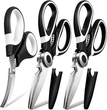 Kitchen Scissors All Purpose 3 Pack - Heavy Duty Stainless Steel Cooking Shears for Cutting Meat, Food, Fish, Poultry Multipurpose Sharp Sissors