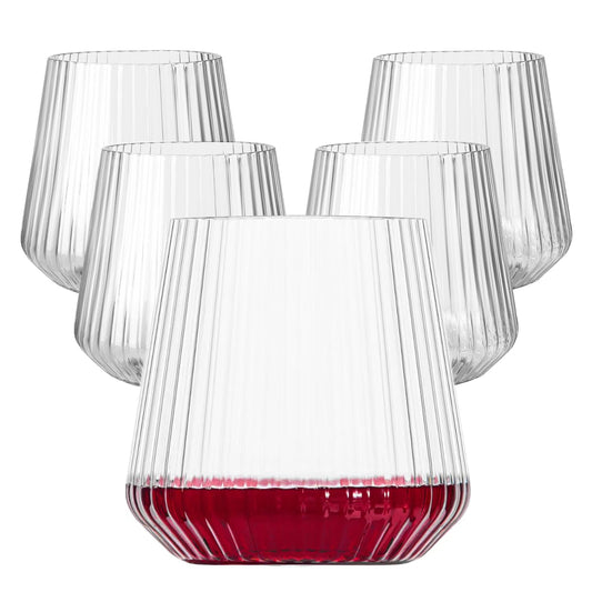 Lueumxc 40 Pack Plastic Ribbed Wine Glasses, 14Oz Origami Disposable Wine Glasses Unbreakable Clear Plastic Cocktail Glasses Recyclable Shatterproof Reusable Wine Cups (14oz 40pack)