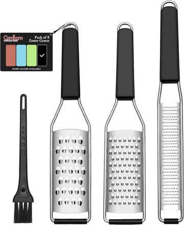 Cambom Lemon Zester Grater Three-piece Suit - Heavy Duty Kitchen Tool for Parmesan Cheese, Ginger, Garlic, Nutmeg, Chocolate, Vegetables, Fruits