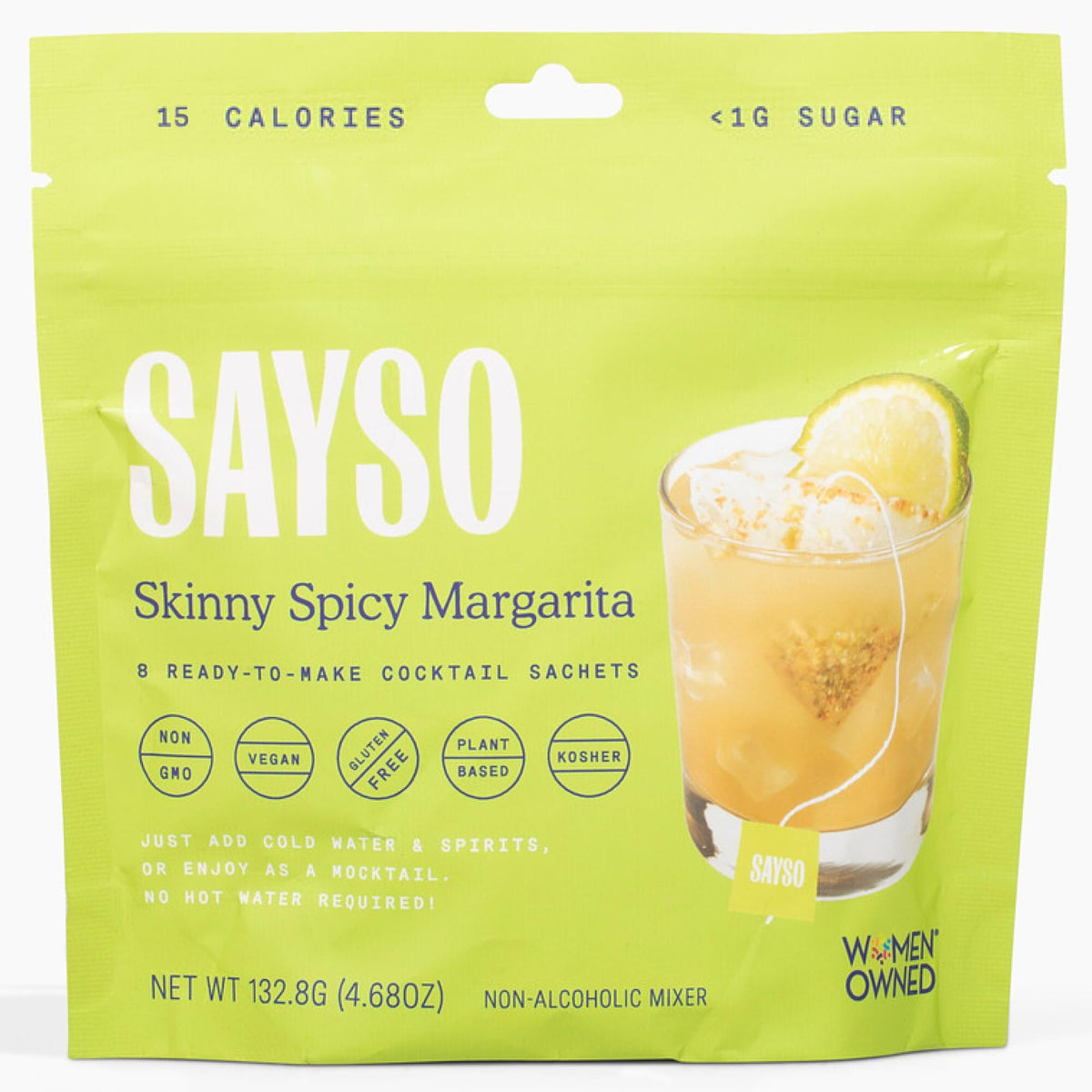 SAYSO Skinny Spicy Margarita Original Cocktail Tea Bag | Cocktail or Mocktail in Under 1 Min Without Hot Water, 0G Sugar, 15 Calories, Non-GMO, Gluten-free, Kosher & Vegan Mixer, 8 count