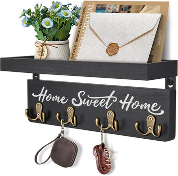 buways Key Holder for Wall Decorative, Rustic Wooden Key Hanger for Wall with 4 Double Key Hooks, Farmhouse Key Holder Rack and Mail Organizer
