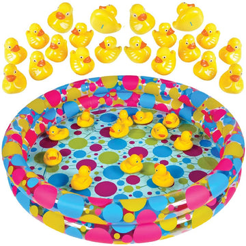 Gamie Duck Pond Matching Carnival Game for Kids, 36" x 6" Inflatable Pool & 20 Plastic Ducks with Numbers, Water Outdoor Game for Kids