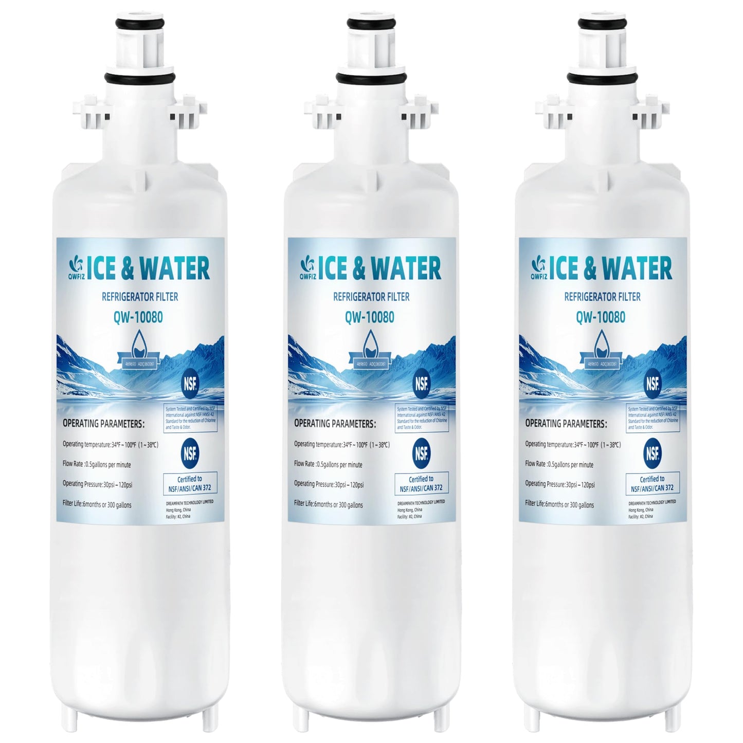 3-Pack ADQ360061 LT700P Water Filter Replacement for LG Kenmore Elite, Compatible with LG ADQ36006101 795 9690 LFDS22520S LFXS30766S, 200 Gallon Capacity
