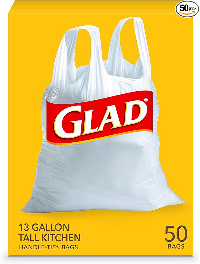 Glad Tall Kitchen Trash Bags 13 Gallon, Unscented Garbage Bags, Handle-Tie, 50 Count