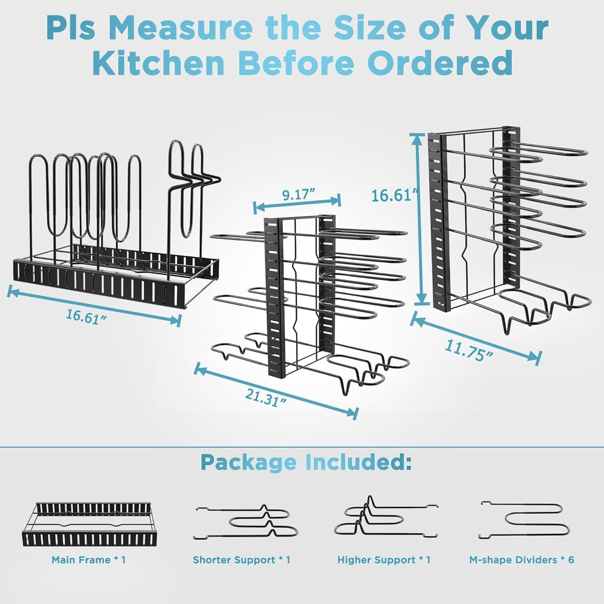 ORDORA Pots and Pans Organizer for Cabinet 16.61 Height, 8 Tier Pot Organizers Rack with 3 DIY Methods, Adjustable Pan Organizer under Cabinet Kitchen Organization and Storage