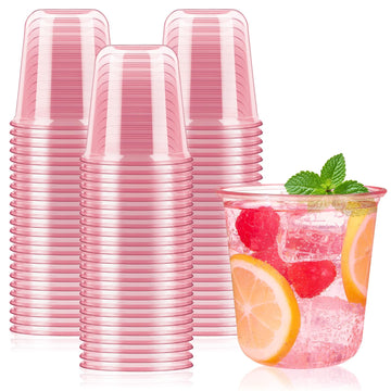 50 Pcs Pink Plastic Cups, 12 Oz Disposable Stemless Wine Glasses Cocktail Pink Party Cups for Meeting, Wedding, Birthday, Valentines Party