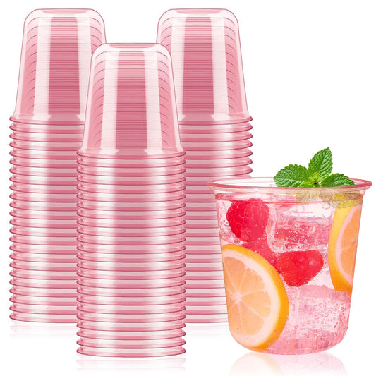 50 Pcs Pink Plastic Cups, 12 Oz Disposable Stemless Wine Glasses Cocktail Pink Party Cups for Meeting, Wedding, Birthday, Valentines Party