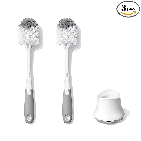 OXO Tot Bottle Brush with Nipple Cleaner and Stand – Gray, 2-Pack