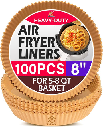 Air Fryer Paper Liners, 100PCS Non-stick Oil Resistant Air Fryer Parchment Paper Liners, 8 Inch Air Fryer Liners Disposable