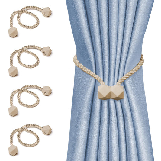 4Pack-Magnetic Curtain Tie Backs - Reinforced Thick Twist Rope with Strong Neodymium Magnets - Decorative Handmade Drapery Holders for Windows