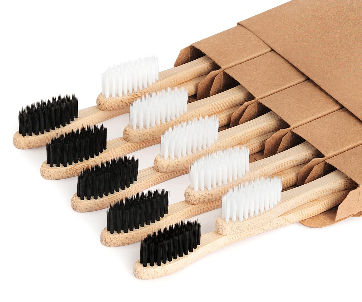 NUDUKO Bamboo Toothbrushes Biodegradable Toothbrush 10 Pack - Eco-Friendly, Natural Wooden Tooth Brush, BPA Free Travel Size Organic Soft Bristle Toothbrush, Soft Toothbrushes for Adults