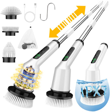Electric Spin Scrubber for Cleaning Bathroom, Shower Scrubber Cordless Cleaning Brush with IPX7 Waterproof & 2 Speed, 3 Brush Heads