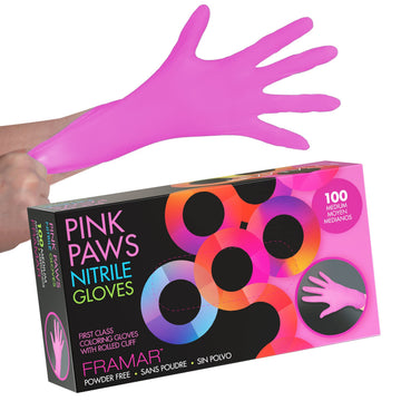 FRAMAR Pink Gloves Disposable Latex Free – Pink Nitrile Gloves Medium, Latex Free Glove Medium, Guantes De Nitrilo, For Hair Dye, Salon, Cleaning