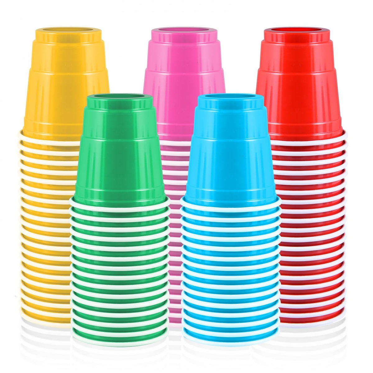 Vumdua 100 Pack 2 oz Plastic Shot Cups, Mini Disposable Shot Glasses, 2 oz Party Mini Cups for Bachelorette Party, Birthday, Parties Favor, Baby Shower Supplies (Multi Colors)