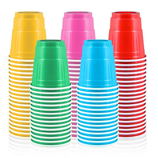 Vumdua 100 Pack 2 oz Plastic Shot Cups, Mini Disposable Shot Glasses, 2 oz Party Mini Cups for Bachelorette Party, Birthday, Parties Favor, Baby Shower Supplies (Multi Colors)