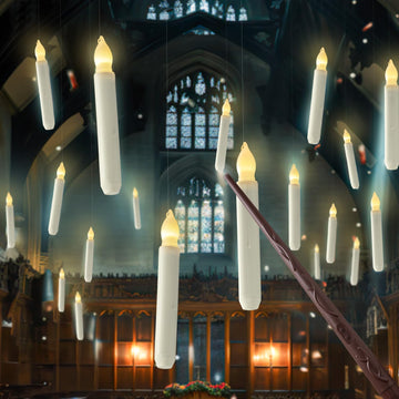 Homemory Hanging Floating Candles with Wand Remote and String, Flying Flameless LED Taper Candles Warm White Light, Battery Operated Window Candles