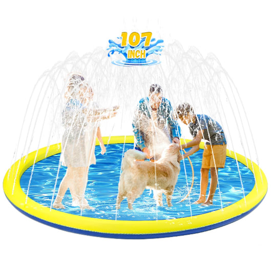 107 inch Extra Large Non-Slip Splash Pad Sprinkler for Kid and Dog, Kiddie Dog Pool, Kid Outdoor Toys for Ages 3-12 Boys Girls, Summer Outdoor Water Kids Toys, Parent Games, Backyard, Lawn
