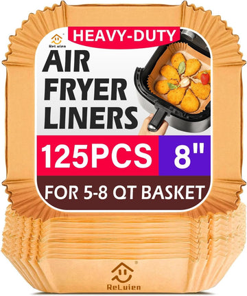 Air Fryer Liners Disposable, 125Pcs Parchment Paper, 8 Inch Non-stick Air Fryer Paper Liners, Unbleached Square Airfryer Liners for 5-8QT Air Fryer