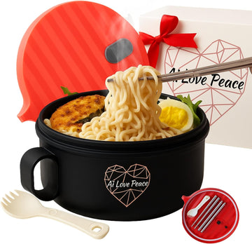 AI LOVE Peace Microwaveable Ramen Noodle Bowl Cooker 40oz for Ramen, Rice, Pho, Soup, and Pasta, Dishwasher Safe and Portable, Ideal for Home