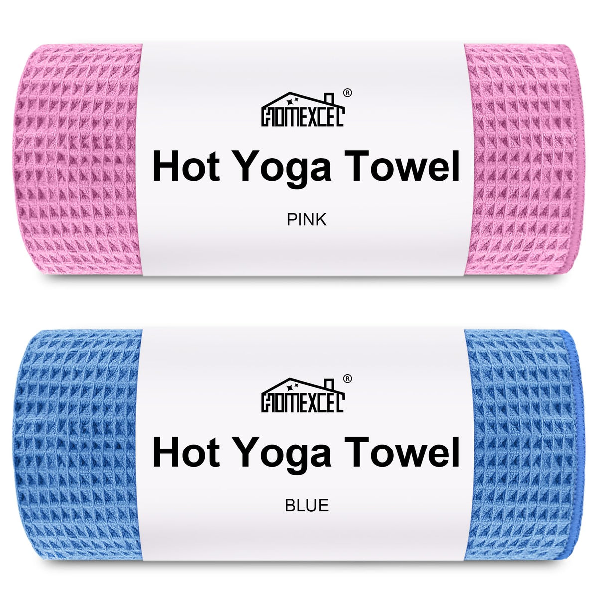 HOMEXCEL Hot Yoga Towels 2 Pack, (26.5" x 72") Non-Slip & Ultra-Absorbent Microfiber Yoga Mat Towels for Hot Yoga, Pilates, Exercise, Fitness, Bikram and Workout, Blue/Pink
