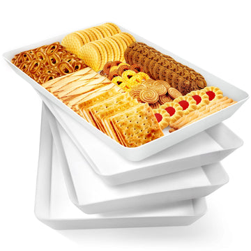WOWBOX 4 pcs Serving Tray for Party, Grilling Accessories, Serving Platters for Snacks, Fruit, Reusable Plastic Trays