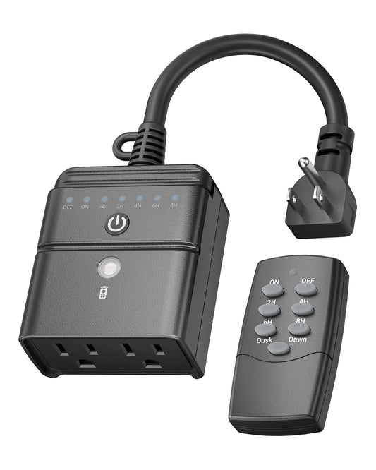 BN-LINK Outdoor Timer for Lights, 100FT Remote Control