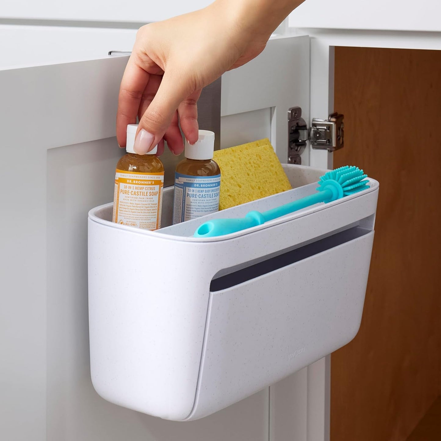YouCopia DoorStash™ Dishwasher Pod Holder with Lid, Hanging Storage Container for Detergent, Speckled White