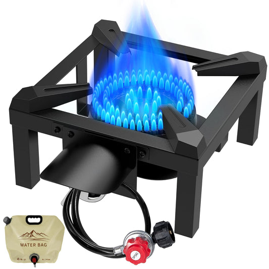 BESTFIRE Propane Burner, 100,000 BTUs High Pressure Single Propane Stove - Heat Shield and Guard, 4.1ft Adjustable Hose with Regulator, Gas Stove for Outdoor Cooking, Turkey Fry, Seafood Boil