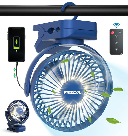 Clip on Fan 65 Hours Portable Desk Fan Rechargeable with LED Lights & Hooks 12000 Capacity Battery Operated Fan with Clips Small Desk Fan Mini Fans for Tents Travel Outdoor Camping Golf Cart Stroller