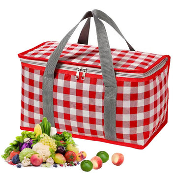 Insulated Reusable Food Picnic Bag Beach Bags, Cooler Bags with Zippered Top -for Hot or Cold, Picnic Basket Collapsible, Beach, Outdoor Party