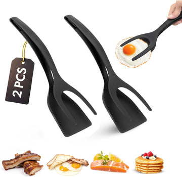 ZONZEST Egg Flipper Spatula Tongs (Set of 2) – Non-Stick 2-in-1 Grip & Flip Kitchen Tongs for Pancakes, Fish, Eggs, and More