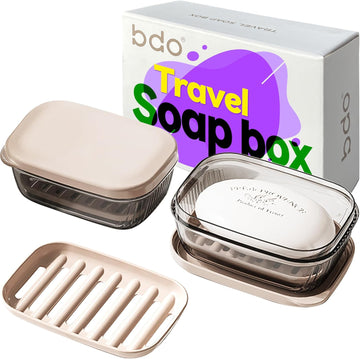 Travel Essentials Soap Holder with Lid, Leakproof Soap Dish with Drainage Layer, Portable Travel Soap Bar Case for Camping, Gym, Bathroom, Kitchen