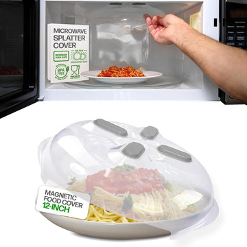 HOVER COVER Magnetic Splatter Cover, 12-Inch Clear BPA-Free Food Lid, Vented Plate Guard with Steam Vents, Anti-Splash Microwave Lid