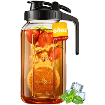 64 oz Mason Jar Pitcher – Airtight & Leakproof Glass Pitcher with Lid, Perfect for Iced Tae, Sun Tea, Cold Brew, Breastmilk