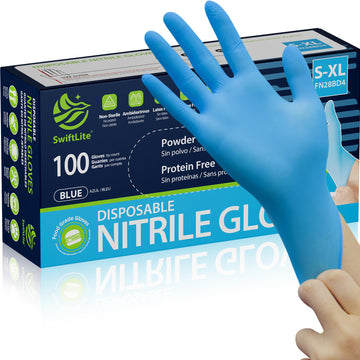 SWIFTLITE Nitrile Gloves, Food Safe Disposable Gloves Latex Free, Blue Rubber Gloves Powder Free for Cooking and Cleaning