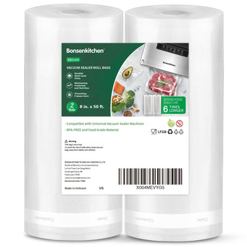 Bonsenkitchen Vacuum Sealer Bags, 8" x 50' Rolls 2 pack for Food Storage Saver, Bpa Free, Heavy Duty, Commercial Grade Textured Food Roll