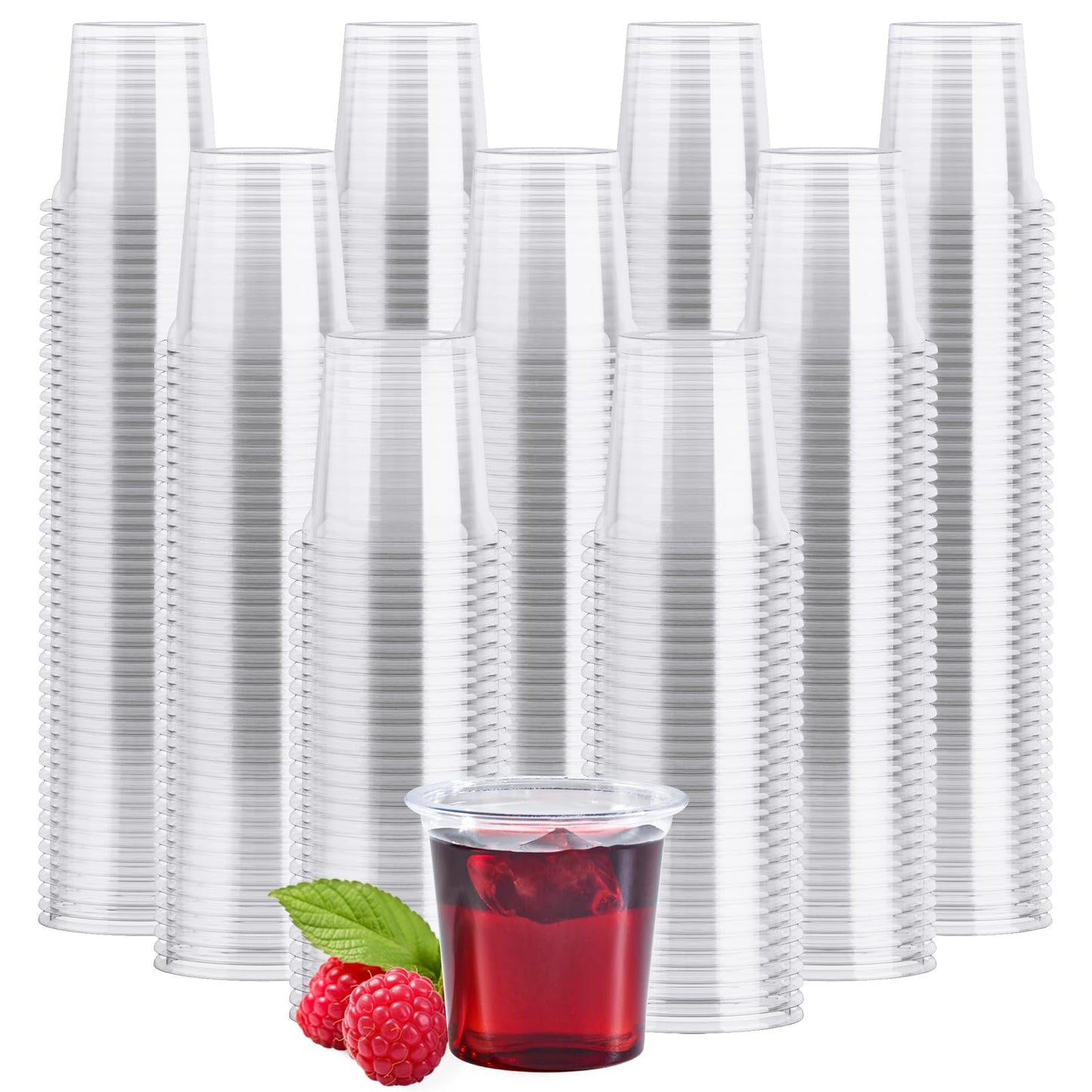 JOLLY CHEF 1000 Pack Plastic Shot Glasses, 1 oz Clear Disposable Jelly Cups Reusable Perfect for Wine Tasting, Whiskey, Food Samples, Halloween, Thanksgiving Party, Wedding, Christmas