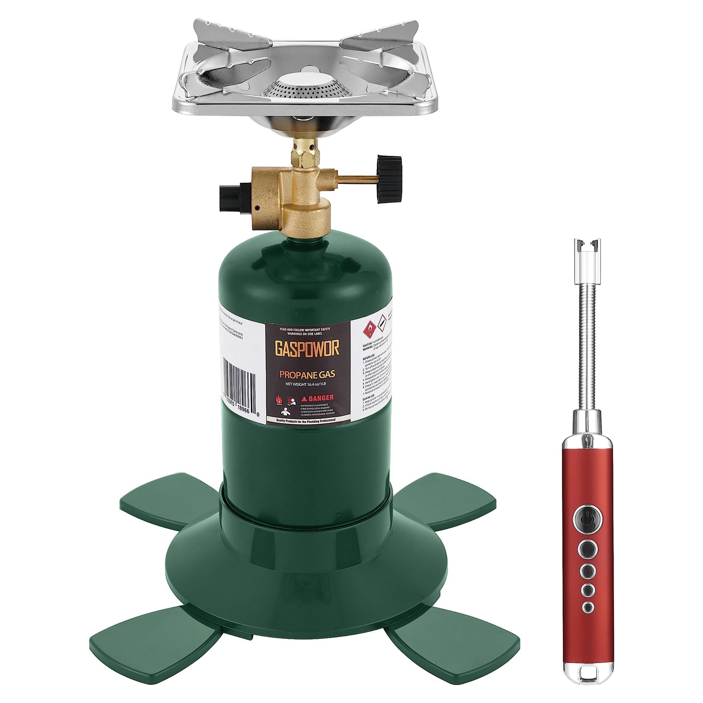 Propane Cylinder Top Stove with Adjustable Burner, 10000BTU Portable Camping/Backpacking Cooker,Camping Stove Propane,Single Burner Propane Stove with a USB Ligther,Camp Gas Stove(Fuel not included)