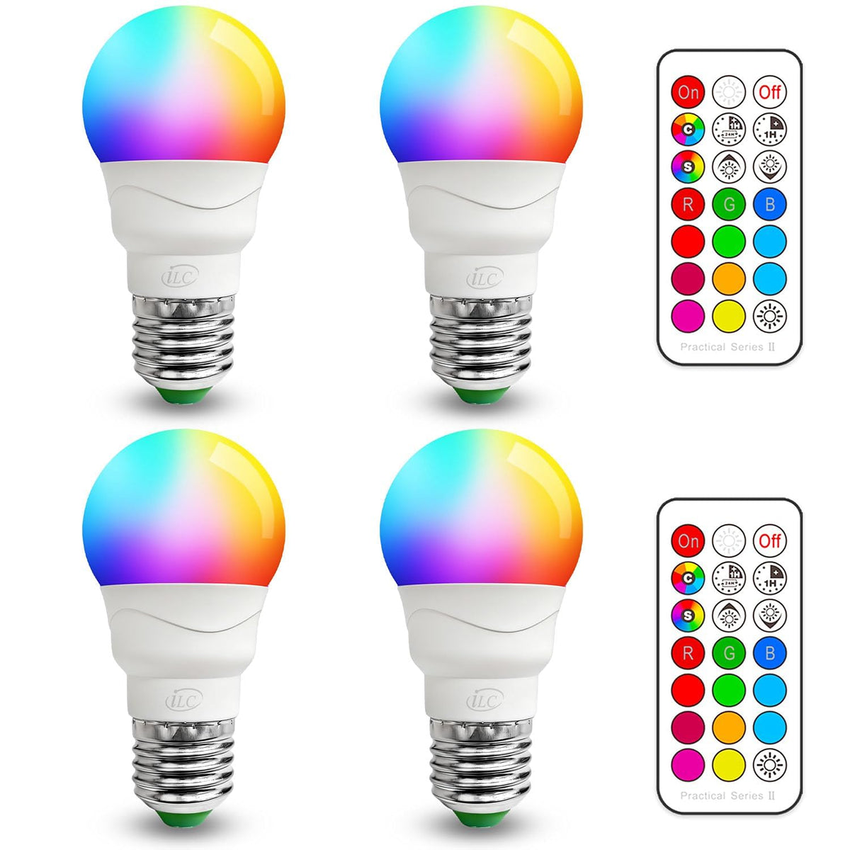 ILC RGB LED Light Bulb, Color Changing Light Bulb, 40W Equivalent, 450LM, 2700K Warm White 5W E26 Screw Base RGBW, A15 Colored Light Bulbs - 12 Color